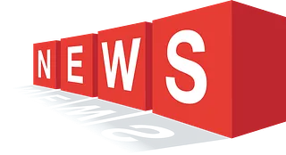 Grafik mit Text "News" mit roten Würfeln